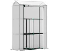 Outsunny 3 Tier Mini Greenhouse with Reinforced PE Cover, Portable Small Greenhouse with Roll-Up Door, 100 x 40 x 150cm, White