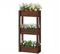 Outsunny 3-Tier Outdoor Wooden Raised Planter, Raised Garden Bed On Legs In Brown Brown