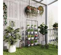 Outsunny 3 Tier Plant Stand w/ Hanging Hooks for Balcony Living Room, Black