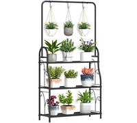 Outsunny 3 Tier Plant Stand W/ Hanging Hooks For Balcony Living Room, Black Black