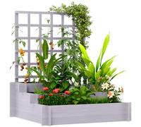 Outsunny 3 Tier Raised Garden Bed with Trellis, Grey | Wooden Raised Beds, for Garden Patio, Outdoor Planter Box, for Vegetables, Flowers, Herbs, Vine Climbing