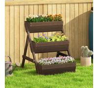 Outsunny 3 Tier 66L Raised Garden Bed Wooden Elevated Planter Box Kit for Flower, Vegetable, Herb, 65 x 75 x 76cm, Tan