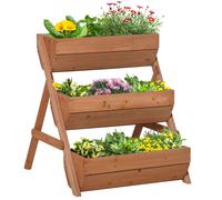 Outsunny 3 Tier Raised Garden Bed Wooden Elevated Planter Box Kit, Brown - Brown - Fir Wood - 65cm x 75cm x 76cm