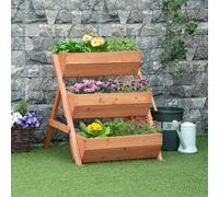 Outsunny 3-Tier Brown Wooden Raised Garden Bed Elevated Planter Box - Size: 65 x 75cm - Wilko