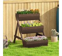 OUTSUNNY 3 Tier Raised Garden Bed Wooden Elevated Planter Box Kit, Tan Outsunny Tan
