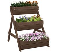 Outsunny 3 Tier 66L Raised Garden Bed Wooden Elevated Planter Box Kit for Flower, Vegetable, Herb, 65 x 75 x 76cm, Tan