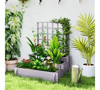 OUTSUNNY 3 Tier Wooden Garden Planters with Trellis for Vine Climbing Plants in Grey Outsunny Grey