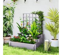 Outsunny 3 Tier Wooden Garden Planters with Trellis for Vine Climbing Plants, Grey