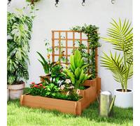 Outsunny 3 Tier Planters with Trellis for Vine Climbing, Wooden Raised Beds for Garden Patio, Outdoor Planter Box for Vegetables, Flowers, Herbs, Brown
