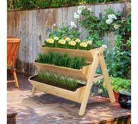 Outsunny 3 Tier Wooden Garden Raised Bed Plant Bed with Clapboard and Hooks