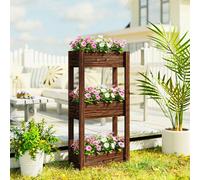 Outsunny 3-Tier Wooden Raised Planter, Raised Garden Bed On Legs In Brown Brown
