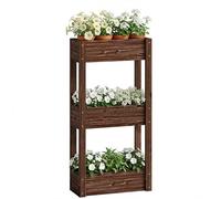 Outsunny 3-Tier Wooden Raised Planter, Raised Garden Bed on Legs with Drainage Holes and Bed Liner, Outdoor Elevated Garden Planter for Vegetables, Herbs, Flowers, 60 x 25 x 120 cm