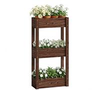 Outsunny 3-Tier Wooden Raised Planter with Drainage Holes, 60 x 25 x 120 cm | Raised Garden Bed on Legs, Bed Liner, Outdoor Elevated Garden Planter, for Vegetables, Herbs, Flowers