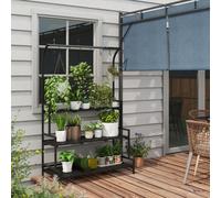 Outsunny 3 Tiered Plant Rack Stand with Hanging Hooks - Size: 50 x 110cm - Black - Wilko