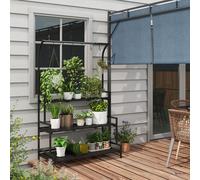 OUTSUNNY 3 Tiered Plant Stand Ladder Shelf with Hanging Hooks for Indoor Outdoor Use in Black Outsunny Black