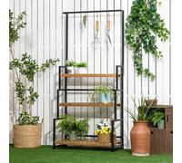 Outsunny Tall Plant Stand with Hanging Hooks, 3 Tiered Plant Rack for Indoor Outdoor Porch Balcony Living Room Bedroom