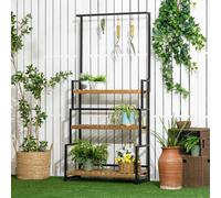 Outsunny Tall Plant Stand with Hanging Hooks, 3 Tiered Plant Rack for Indoor Outdoor Porch Balcony Living Room Bedroom