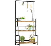 Outsunny Tall Plant Stand with Hanging Hooks, 3 Tiered Plant Rack for Indoor Outdoor Porch Balcony Living Room Bedroom