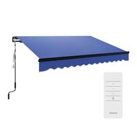 Outsunny 3 x 2.5m Electric Awning with LED Light and Remote Controller, Aluminium Frame DIY Retractable Awning, UV50+ Sun Shade Canopy for Garden Patio Deck Door Window, Blue