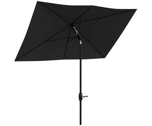 Outsunny 3 x 2 m Garden Parasol Umbrella with Aluminium Pole, UPF 50+ Rectangular Outdoor Table Parasol Sun Shade with Crank & Push Button Tilt, Metal Ribs, Black