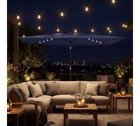 Outsunny 3 x 2 m Garden Parasol Umbrella with Light, Outdoor Patio Umbrella - Garden Parasol - Navy blue - 289 x 198 x 248 cm