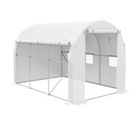 Outsunny 3 x 2 m Polytunnel Greenhouse with Zipped Roll-up Door and Mesh Windows, Walk-in Greenhouse with PE Cover and Galvanised Steel Frame, White White