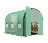 Outsunny 3 x 2 m Walk-in Polytunnel Greenhouse Upgraded Structure Green | 2 Hinged Doors, 6 Mesh Windows, Tunnel Warm House Tent, UV-resistant PE Cover, for Allotments