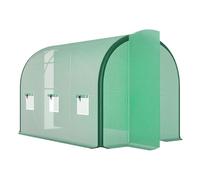 Outsunny 3 x 2 m Walk-in Polytunnel Greenhouse with Upgraded Structure, 2 Hinged Doors, 6 Mesh Windows, Tunnel Warm House Tent with UV-resistant PE Cover, Green