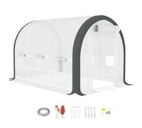 Outsunny Walk-in Tunnel Greenhouse - Upgraded Structure - Mesh Door & Windows - 296cm | TJ Hughes White