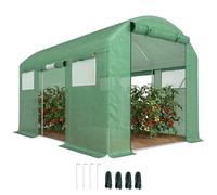 Outsunny 3 x 2 x 2m Polytunnel Greenhouse, 3 Roll-up Doors, Walk-in, Green