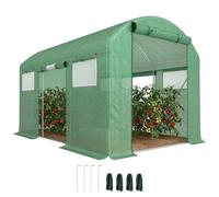 Outsunny 3 x 2 x 2m Polytunnel Greenhouse, 3 Roll-up Doors, Walk-in, Green | Mesh Windows, Garden Tunnel Warm House Tent, UV-resistant PE Cover, Galvanised Steel Frame