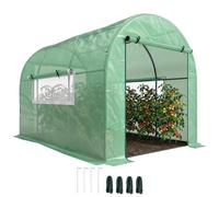 Outsunny 3 x 2 x 2m Polytunnel Greenhouse Walk-in 2 Large Doors Green | 2 Mesh Windows, Grow House Tent, UV-resistant PE Cover, Steel Frame