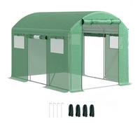 Outsunny 3 x 2 x 2m Polytunnel Greenhouse with 3 Roll-up Doors and Mesh Windows, Walk-in Garden Tunnel Warm House Tent with UV-resistant PE Cover and Galvanised Steel Frame, Green Green