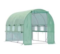 Outsunny 3 x 2 x 2m Polytunnel Greenhouse with Roll-up Sidewalls, Door and 6 Mesh Windows, Walk In Green House with UV-resistant PE Cover, Green Green