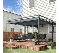 Outsunny 3 x 2m Metal Pergola Gazebo Patio Sun Shelter Retractable Canopy Grey - Grey - Metal, Polyester Fabric - 400cm x 300cm x 222cm