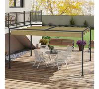 Outsunny 3 x 2m Metal Pergola Gazebo Patio Sun Shelter Retractable Canopy Grey - Khaki - Metal, Polyester - 298L x 213W x 221Hcm