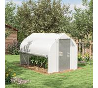 Outsunny 3x2m Polytunnel Greenhouse w/ Roll Up Sidewalls, White