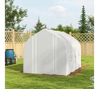 Outsunny 3 x 2(m) Walk-in Polytunnel Greenhouse, Zipped Roll Up Sidewalls, Mesh Door, 6 Mesh Windows, Tunnel Warm House Tent with PE Cover, Complimentary Plant Labels and Gloves, White White