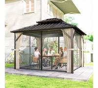 OUTSUNNY 3 x 3.6 m Hardtop Gazebo Canopy with Aluminium Frame, Garden Gazebo in Brown Outsunny Brown