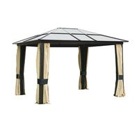 Outsunny 3 x 3.6(m) Hardtop Gazebo Canopy with Polycarbonate Roof and Aluminium Frame - Garden Pavilion with Mosquito Netting and Curtains - Brown |
