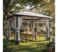 Outsunny 3 X 3.6 M Outdoor Garden Gazebo With Netting, Curtains, Light Grey