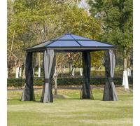 Outsunny 3 x 3.6m Hardtop Gazebo Canopy with Mosquito Netting and Curtains - Black - 300cm x 300cm x 265cm
