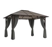 Outsunny 3 x 3.6m Hardtop Gazebo Canopy with Polycarbonate Roof Garden Pavilion with Removable Curtains and Steel Frame, Dark Grey Grey