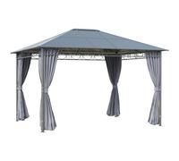Outsunny 3 x 3.6m Hardtop Gazebo Canopy with Polycarbonate Roof, Permanent Pavilion Garden Gazebo with Curtains for Patio, Deck, Grey
