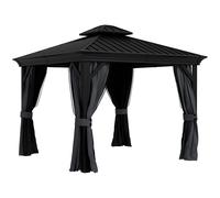 Outsunny 3 x 3.7m Aluminium Hardtop Gazebo Canopy 2 Tier Roof Dark Brown - Dark Grey - Aluminium, Steel, Texteline, Polyester - 3.65m x 3m x 2.81m