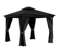 Outsunny 3 x 3.7m Outdoor Hardtop Gazebo Canopy Aluminium Frame with 2-Tier Roof & Mesh Netting Sidewalls for Patio, Dark Grey Grey