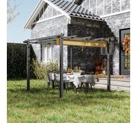 Outsunny 3 x 3(m) Aluminium Pergola with Retractable Roof, Garden Gazebo Khaki