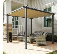OUTSUNNY 3 x 3(m) Aluminium Pergola with Retractable Roof, Garden Gazebo Canopy in Khaki Outsunny Khaki