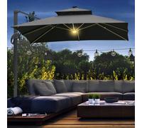 Outsunny 3 x 3(m) Cantilever Umbrella Power Bank Solar Cold Light Khaki - Dark Grey - 3L x 3W x 2.66H m