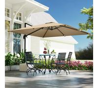 Outsunny 3 x 3 m Cantilever Parasol, Square Patio Umbrella with Crank Handle, Cross Base and Tilt, Garden Parasol for Outdoor Sun Shade with 360° Rotation, Khaki